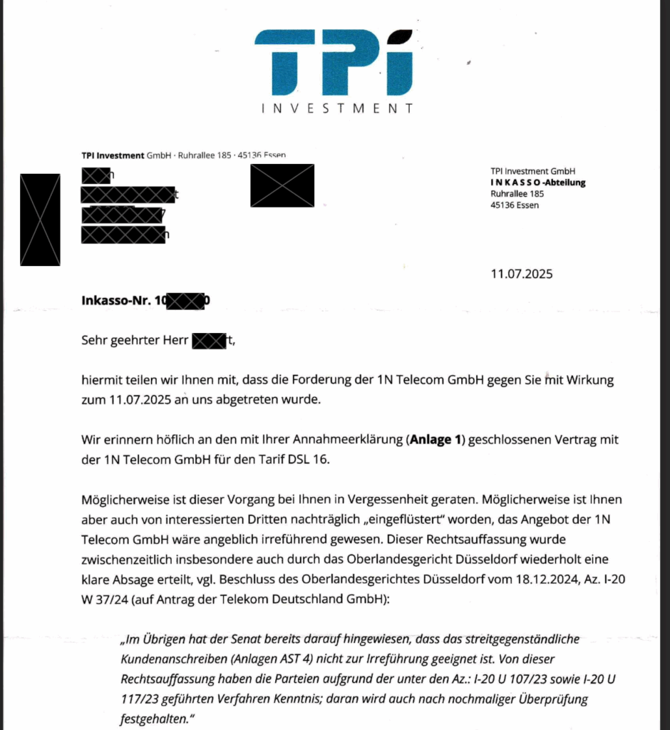 TPI 1N Telecom Forderung